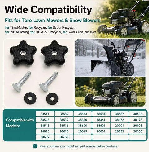 Premium Handle Knob And Screw Bolt Washer Replacement Kit 2 Pack For Toro Lawn Tractors, Direct OEM Fitment Compatible With Models 38583 Through 38515 To Keep Your Mower Rockin Smooth.