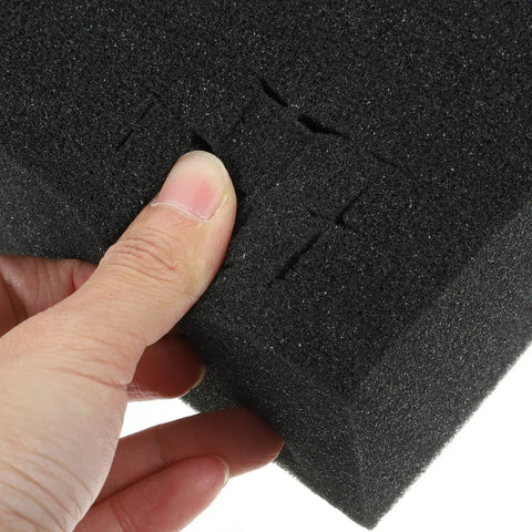 Close-up of black multi use foam insert packing liner for fragile items protection during shipping