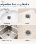 Top Shelf 50 Pack Stainless Steel Sink Strainers 2-3/4 Inch Mesh Drain Filter Basket in bathroom, bathtub, laundry, and floor drains.