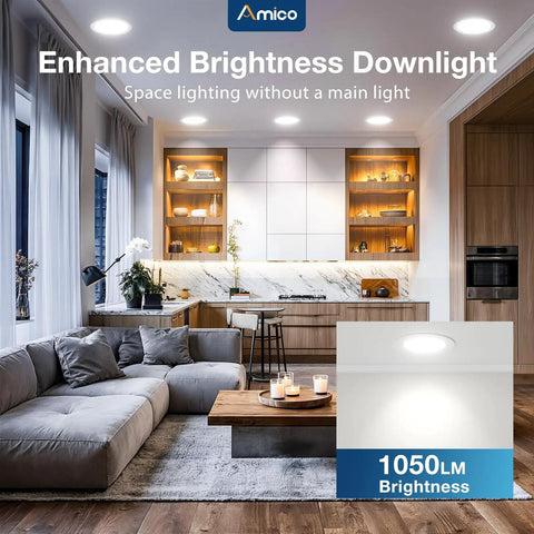 12 Pack 6 Inch Ultra Thin Led Recessed Ceiling Lights Featuring 5Cct Toggle Adjust And 1050 Lumens Each in modern kitchen setting.