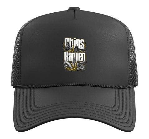 Cool Vise Gauge Square Machinist Trucker Hat For CNC Guys With Adjustable Mesh Back And Structured Foam Front In Sleek Black, front view with logo.
