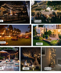 Outdoor 100Ft Globe String Lights With 52 Dimmable G40 LED Bulbs Shatterproof IP44 Waterproof Connectable Patio Lighting for Backyard Hangouts shown in various settings.