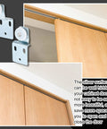 Eight Pack Sliding Closet Door Roller Kit With Screws For Top Hung Bypass Wardrobe Doors Includes Four No 1 Rollers And Four No 2 Rollers Twenty Four Mounting Screws One Half Inch And Three Eighth Inch Offset Rollers Easy Installation Hardware shown with wooden sliding doors