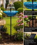 Sun-Powered Bird Bath Fountain With External Solar Panel And Copper Cleaner, self-cleaning outdoor water feature in garden