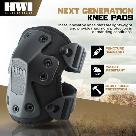 Beefed Up Adjustable Knee Pads With Rugged Nylon Shell And Impact Absorbing Foam For Construction Mechanics Combat And Landscaping Designed To Take A Beating During Long Grind Days, showcasing lightweight design and adjustable straps.