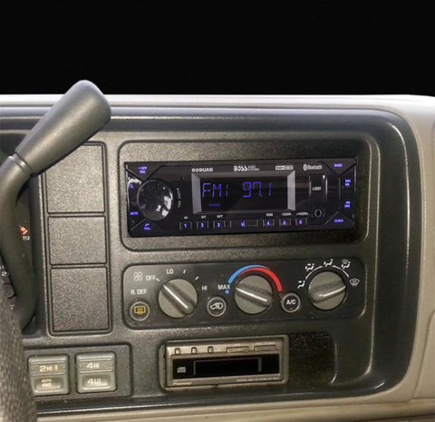 Single DIN Car Stereo Dash Kit For 1995 To 2005 GM Full Size Trucks And SUVs With Non Amplified Systems installed in dashboard
