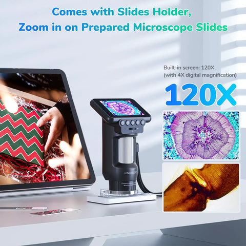 Portable Digital Microscope With 2.8 Inch LCD Screen, 8 LED Lights, Handheld USB Coin Camera, Slide Kit For Kids And Adults, Built-In Distance Adjustment Ring For Stable Focus And Clear Imaging, showing 120x view