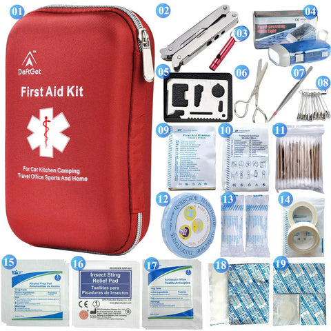 163 Piece Waterproof First Aid Kit IFAK MOLLE System Grab And Go Emergency Medical Gear with items and tools displayed
