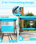 Three Seat Outdoor Porch Swing 2 In 1 Swing Glider With Adjustable Canopy Weatherproof Fabric Removable Cushions Foot Pads