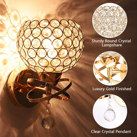 Two Pack Crystal Wall Sconces Modern Bedside Lights With E26 Sockets Hardwired Wall Mounts For Living Room Bedroom Hallway