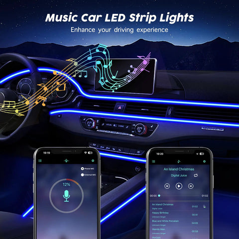 Car Interior LED Light Strips With App Control And RF Remote 2 In 1 Ambient Lighting Using 157 Inch Fiber Optic EL Wire