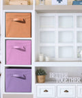 11 Inch Fabric Storage Cubes With Handles Sturdy Collapsible Bins Set Of 6 Foldable Baskets in Pastel Colors on Shelves