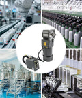 Electric gear reducer motor with 90° output gear head, gray metal housing and speed governor