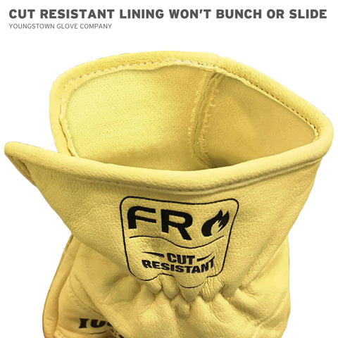 Leather Ground Utility Gloves For Men With Kevlar Lined Protection Cut Puncture Resistant Flame Resistant Arc Rated Tan Large
