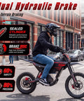 Heavy Duty Electric Dirt Bike With 5500W Mid Drive Motor And 276Nm Torque Shreds Rough Terrain At 55Mph with dual hydraulic brakes.