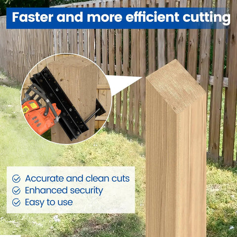 Reciprocating Saw Guide Attachment For Cutting 4x4 Fence And Deck Posts, Multi Angle 0 To 45 Degrees shown in use with saw