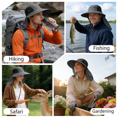 All Day Outdoor Sun Hat With Neck Flap UPF 50 Plus UV Protection For Men And Women Lightweight Quick Dry Nylon Wide Brim