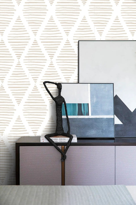 Beige And White Stripe Peel And Stick Wallpaper Self Adhesive Vinyl Roll For Walls And Cabinets Waterproof And Removable Geometric Pattern