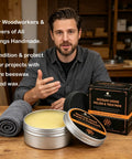 Premium Beeswax Wood Polish That Keeps Your Furniture Lookin Sharp And Ready For The Long Haul, wood finish care products on a table.