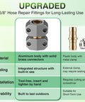 Two Pack Metal Hose Menders for Five Eighth Inch and Three Quarters Inch Hoses, Heavy Duty Aluminum and Brass Repair Kit chart