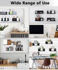 Six Pack Magnetic Pegboard Shelves With Lip Edge for garage, workshop, craft room shown holding jars, decor, utensils on pegboard.