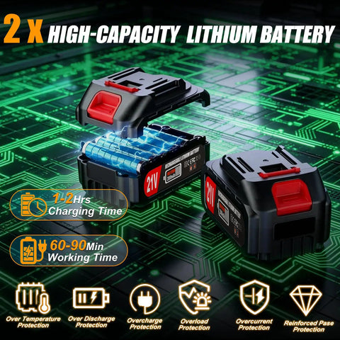 Dual 21V lithium batteries for Cordless 3 In 1 Weed Wacker With Battery Power, Stringless Trimmer Brush Cutter And Lawn Edger