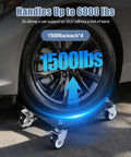 Heavy Duty Wheel Dollies Set Of 4 With Brakes 6000 Lbs Capacity High Tensile Steel Safe Lifting Rolling Under Load Built Tough For Daily Grind Beefy Workhorse Handles Loads Without Breaking Sweat Pro Shop Use Good For Mechanics Keep Garage Safe Now. 1500lbs wheel dolly under SUV tire