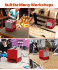 Tabletop Dust Collector For Woodworking in various workshops, portable air filter system with built-in ionizer and timer, sleek design.
