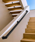 Heavy Duty Aluminum Handrail Set For Indoor Outdoor Stairs 16 Foot Wall Mounted Grab Bar with sleek matte black finish.
