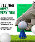 A gloved hand placing a golf ball on Pro Speed Plus Flexible Plastic Golf Tees Eight Pack For Indoor Golf And Golf Simulators White Durable Tees With Higher Flex Tech And Game Changing Consistent Heights From Quarter Inch To Two Inch For Realistic Practice.