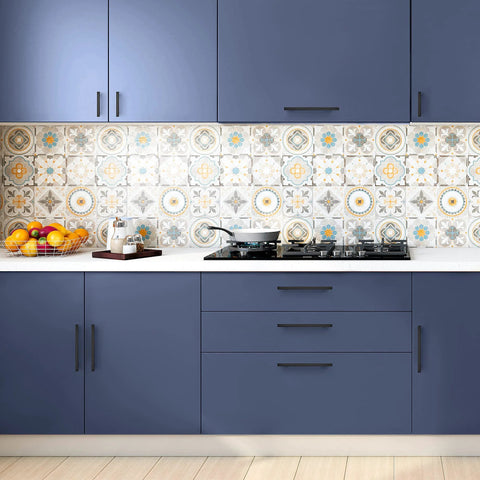 Blue kitchen cabinets with 10 Pack Matte Black Square Cabinet Pulls Stainless Steel Kitchen Cupboard and Dresser Handles installed.
