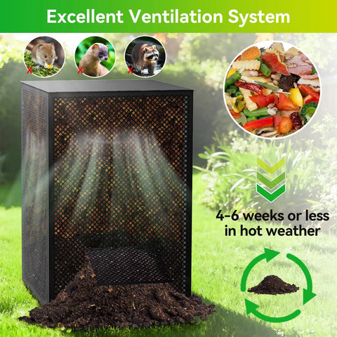Heavy Duty 2 In 1 Outdoor Compost Bin With Lid, Large 93/130 Gallon Garden Waste Cage, Galvanized Steel Perforated Panels