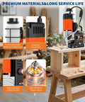 Beefy 1750W Magnetic Drill Press With 2 Inch Boring Capacity for Metalworking on wooden bench, coolant system visible