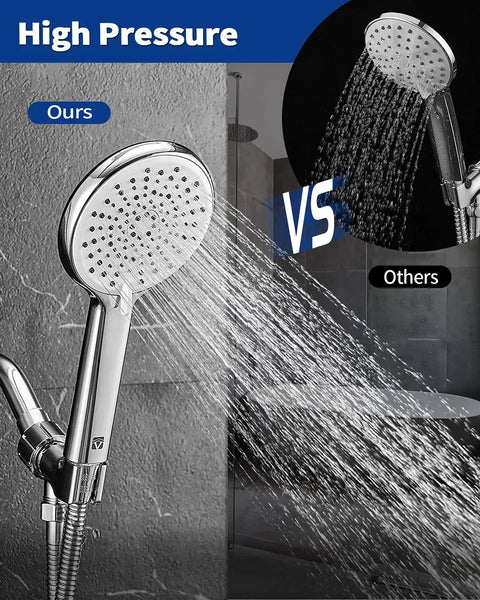 High Pressure Handheld Shower Head Kit With 3 Settings And Jet Mode 59 Inch Stainless Hose Adjustable Mount water flow comparison