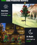 Solar Garden Lights 3-Pack Decorative Flower and Christmas Tree Stakes Waterproof Outdoor Yard Decor with night display.