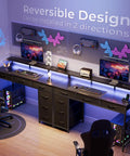 Gaming Desk With RGB LED Lighting And USB Type-C, 47 Inch Computer Desk With 6 Drawers, Monitor Stand in room setup