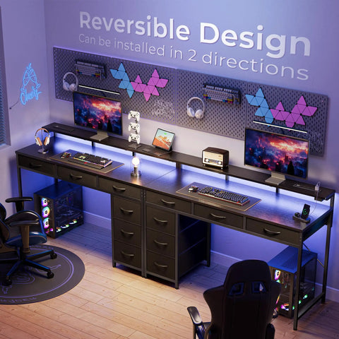 Gaming Desk With RGB LED Lighting And USB Type-C, 47 Inch Computer Desk With 6 Drawers, Monitor Stand in room setup