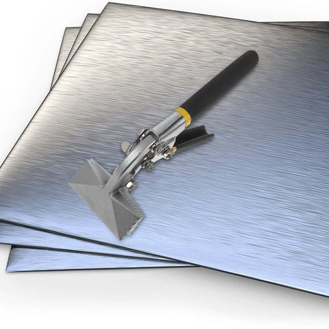 Manual Sheet Metal Bender And Hand Seamer Tool With 3 Inch Straight Jaw For Flattening Pliers on stacked metal sheets