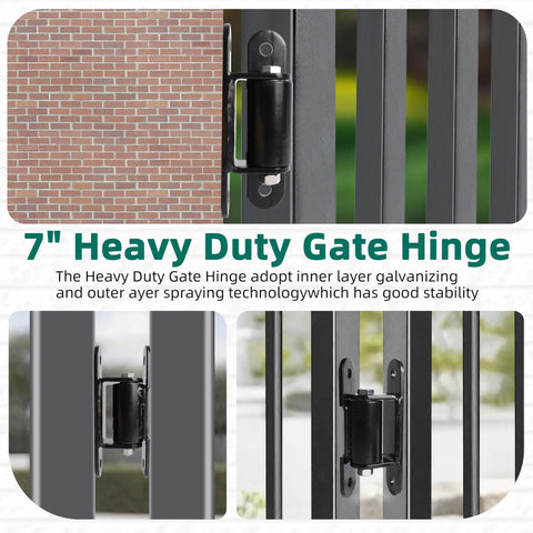 Beefy Heavy Duty Gate Hinge 7 Inch Black Outdoor Bolt On Fence Hinge for Heavy Gates 1000 Lbs Load Capacity Galvanized Inner Core Painted Outer Finish Weatherproof Outdoor Hardware Easy Install mounted on metal gate