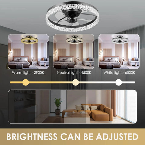 24-Inch Low Profile Ceiling Fan With Light Bladeless Flush Mount Remote And App Control 6 Speeds Timer Reversible Dimmable 3 Light