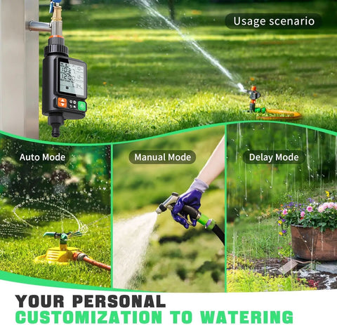 No-Fuss Ten Independent Hose Timers With 10 Programmable Programs, Auto Rain Delay, IP54 Waterproof, large LCD, garden use