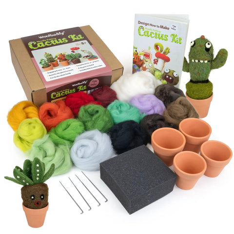 Needle Felting Kit For Cactus And Succulents, No Fuss Easy Beginner Friendly Craft Kit With Wool Roving, Felting Needles, Foam Pad And Clay Pots