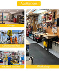 Visual collage of applications: garage workshop, construction site, industrial facilities, workshop scene with tools and benches.
