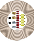 Coiled copper-nickel brake line kit, 3/16 in OD x 25 ft, with 16 nuts, 4 unions and fittings