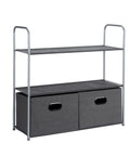 Freestanding Closet Organizer With Fabric Bins And Drawers, 3 Shelves And 2 Collapsible Drawers, Gray Steel Frame