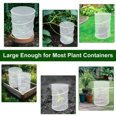 4 Pack Pop Up Plant Covers With Stakes, 20 Inch High By 13 Inch Diameter White Mesh Insect Barrier Garden Guards For Outdoor Plants, Breathable Animal Pest Protection, Easy Setup Mini Greenhouse