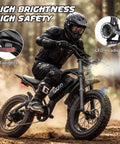 Powerful Askgo Electric Dirt Bike For Adults Teens With 2500W Peak Motor, 36 Mph Top Speed, 65 Mile Range, Dual Brake Off Road Ebike, Water Resistant Fat Tire All Terrain With NFC Unlock Technology, rider on trail with LED headlights and taillights