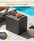 Big 31 Gallon Outdoor Storage Box With Lid For Patio Furniture near pool, dark grey, weatherproof resin, UV resistant, lockable