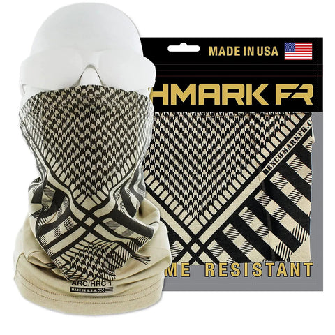 Flame Resistant Face Mask Neck Gaiter CAT1 Beige Shemagh Style FR Arc Rated For Linemen Welders Home use detail front view