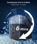 No Sweat Countertop Nugget Ice Maker With Easy Grip Handle Produces Up To 38 Pounds Of Chewable Ice Daily with ice dropping in 6 mins.